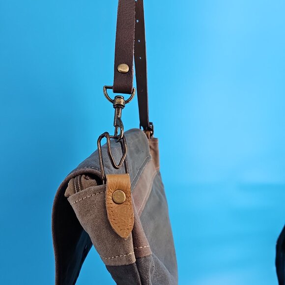 Chloe & Lex Cotton + Leather Crossbody Bag – Vintage Stamp Design - Picture 8 of 15